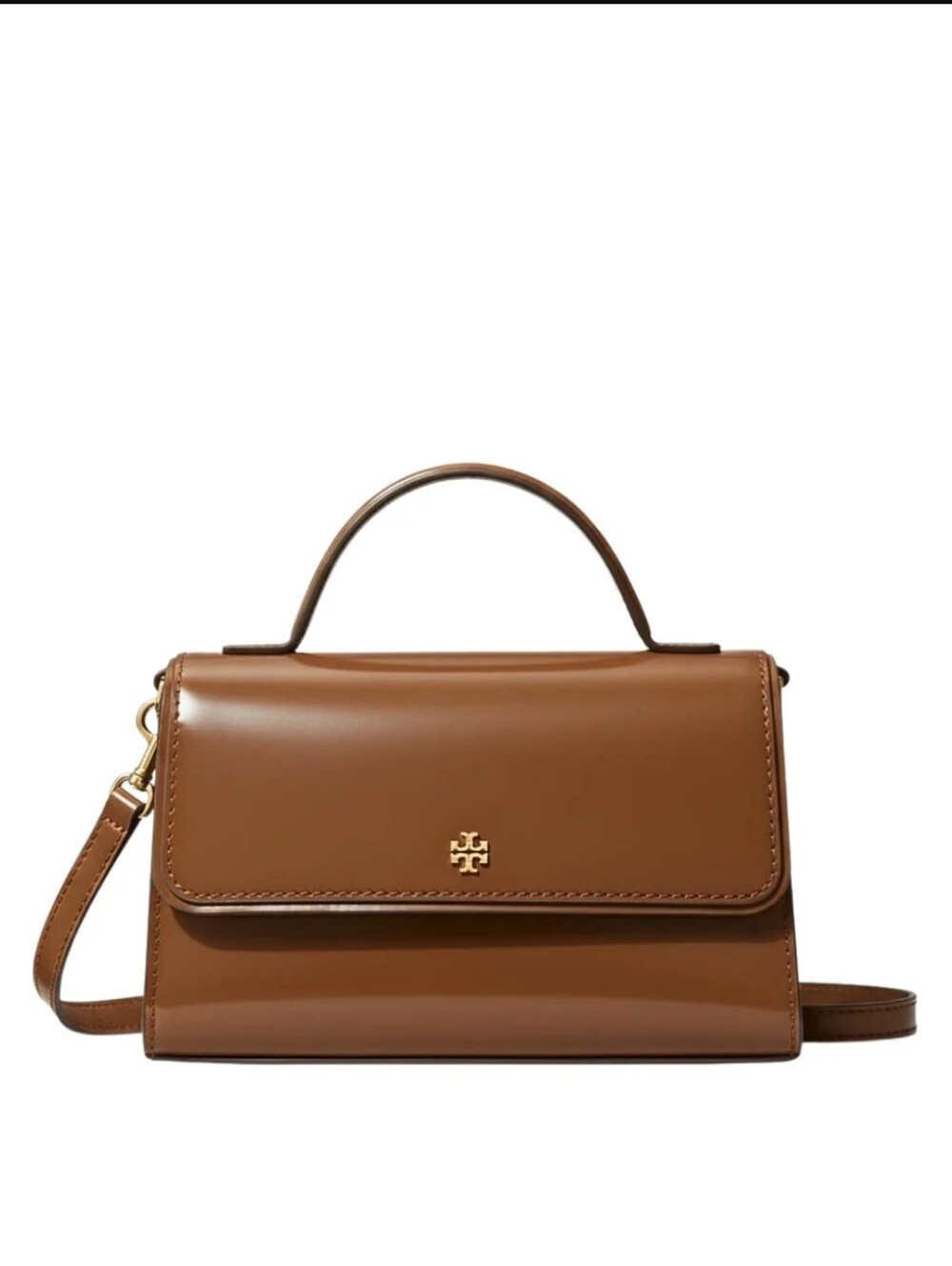 NWT, authentic Tory Burch Emerson smooth mini top handle brown/tan